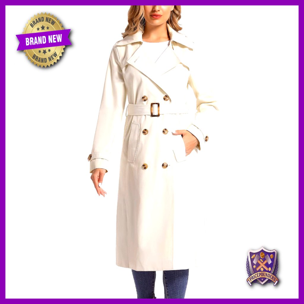 Classic Double Breasted Trench Coat Waterproof Removable Hood Elegant Chic